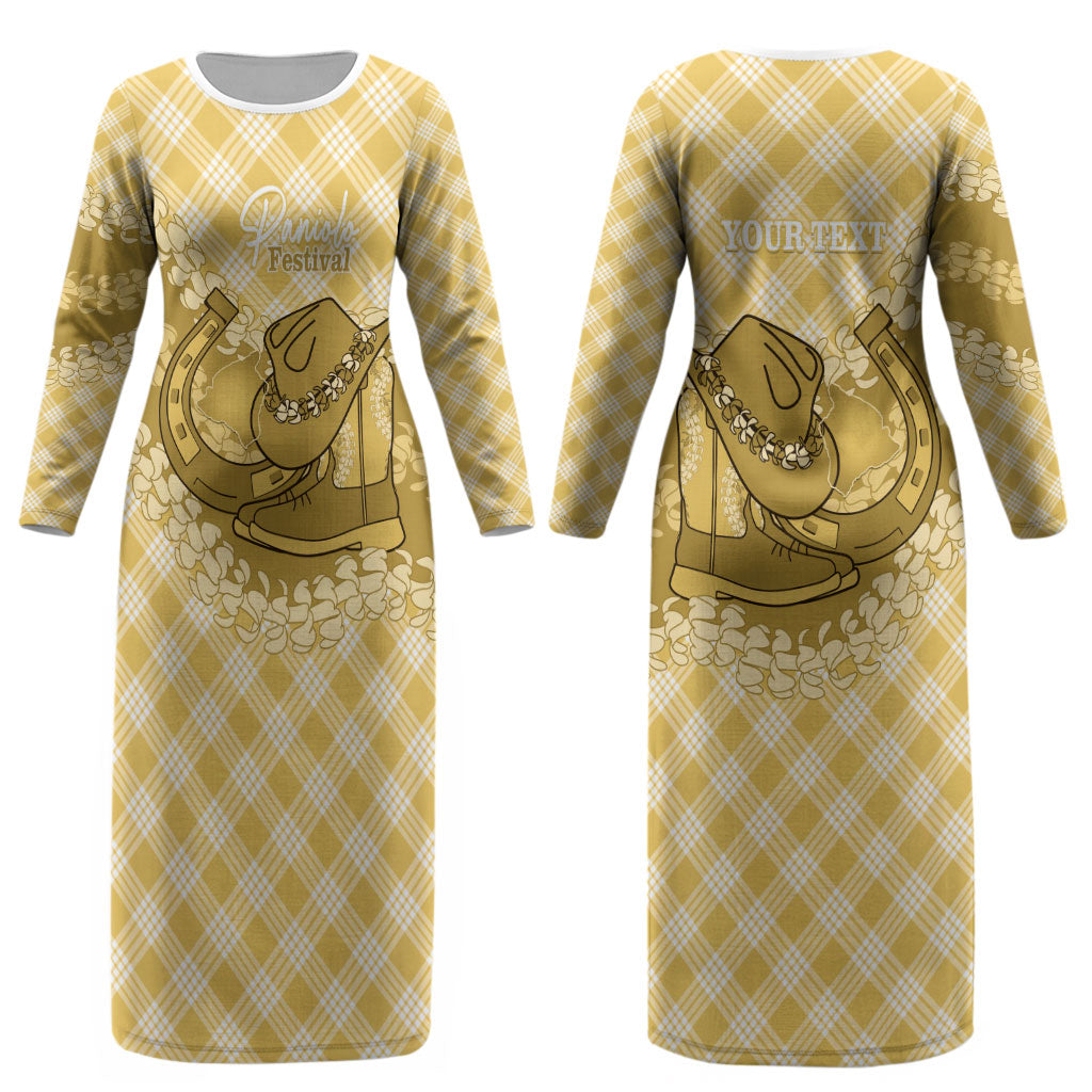 Melemele Hawaii Cowboy Palaka Motifs Personalised Couples Matching Long Sleeve Bodycon Dress and Long Sleeve Button Shirt Paniolo Festival Puakenikeni Lei LT14 - Polynesian Pride
