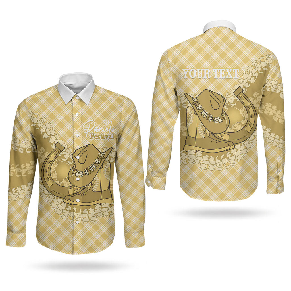 Melemele Hawaii Cowboy Palaka Motifs Personalised Couples Matching Mermaid Dress and Long Sleeve Button Shirt Paniolo Festival Puakenikeni Lei LT14 - Polynesian Pride