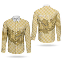 Melemele Hawaii Cowboy Palaka Motifs Personalised Couples Matching Mermaid Dress and Long Sleeve Button Shirt Paniolo Festival Puakenikeni Lei LT14 - Polynesian Pride