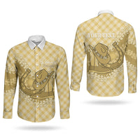 Melemele Hawaii Cowboy Palaka Motifs Personalised Couples Matching Off Shoulder Maxi Dress and Long Sleeve Button Shirt Paniolo Festival Puakenikeni Lei LT14 - Polynesian Pride