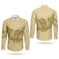 Melemele Hawaii Cowboy Palaka Motifs Personalised Couples Matching Short Sleeve Bodycon Dress and Long Sleeve Button Shirt Paniolo Festival Puakenikeni Lei LT14 - Polynesian Pride