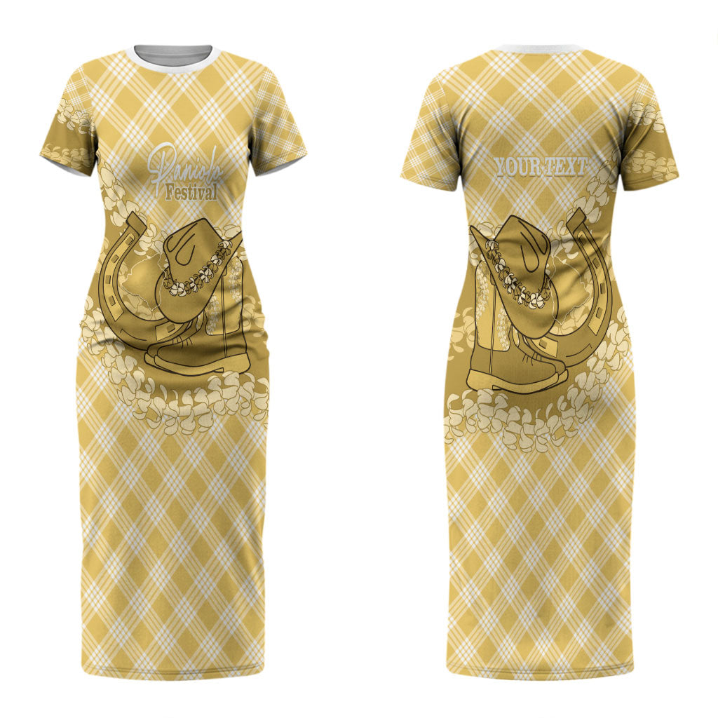 Melemele Hawaii Cowboy Palaka Motifs Personalised Couples Matching Short Sleeve Bodycon Dress and Long Sleeve Button Shirt Paniolo Festival Puakenikeni Lei LT14 - Polynesian Pride