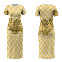 Melemele Hawaii Cowboy Palaka Motifs Personalised Couples Matching Short Sleeve Bodycon Dress and Long Sleeve Button Shirt Paniolo Festival Puakenikeni Lei LT14 - Polynesian Pride