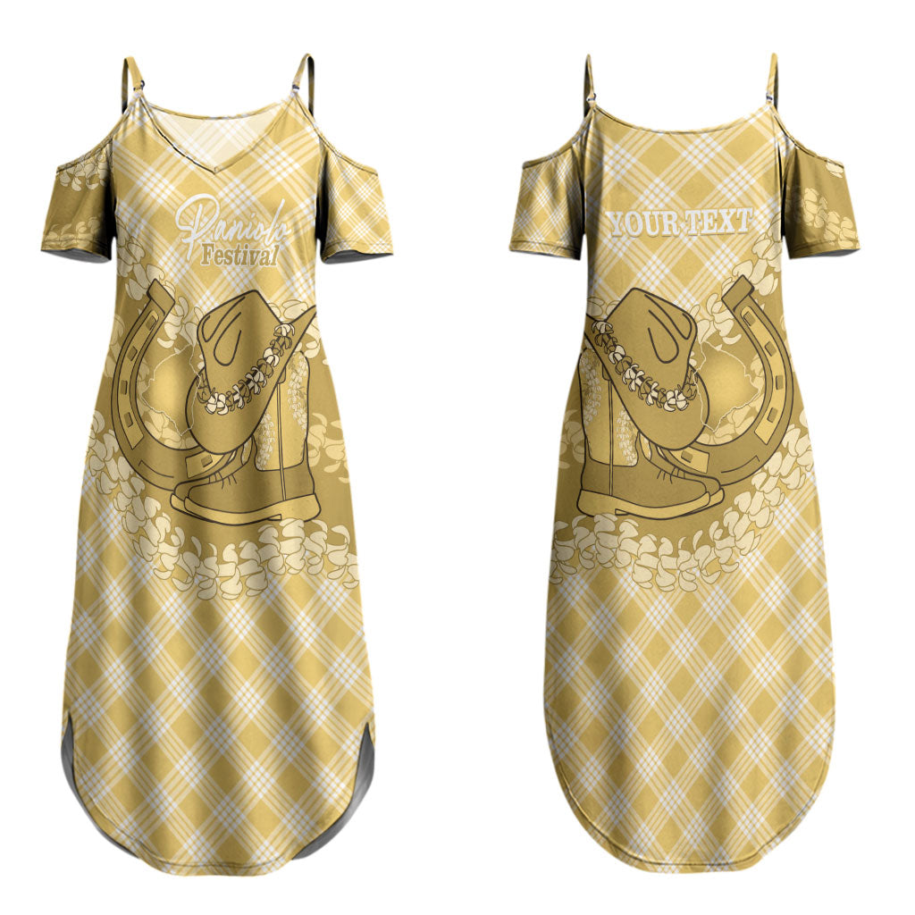 Melemele Hawaii Cowboy Palaka Motifs Personalised Couples Matching Summer Maxi Dress and Hawaiian Shirt Paniolo Festival Puakenikeni Lei LT14 - Polynesian Pride