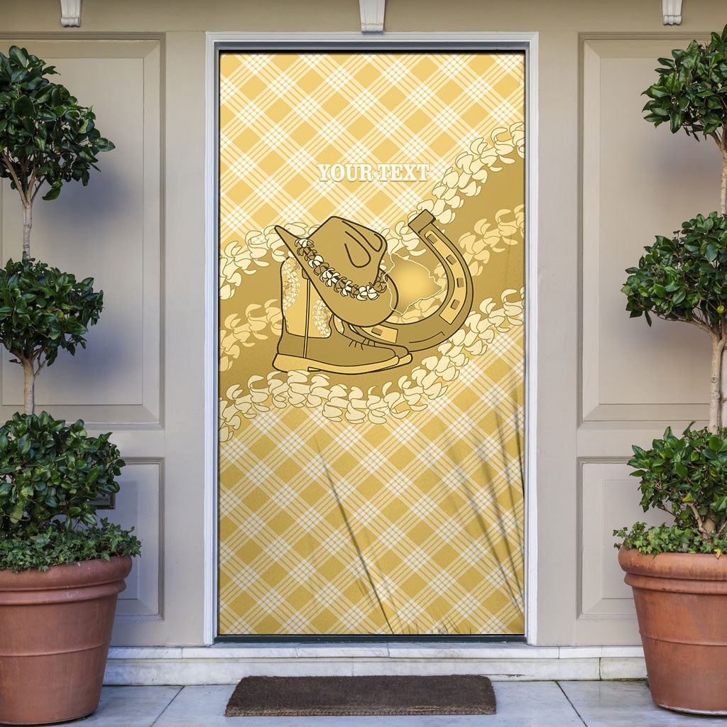 Melemele Hawaii Cowboy Palaka Motifs Personalised Door Cover Paniolo Festival Puakenikeni Lei