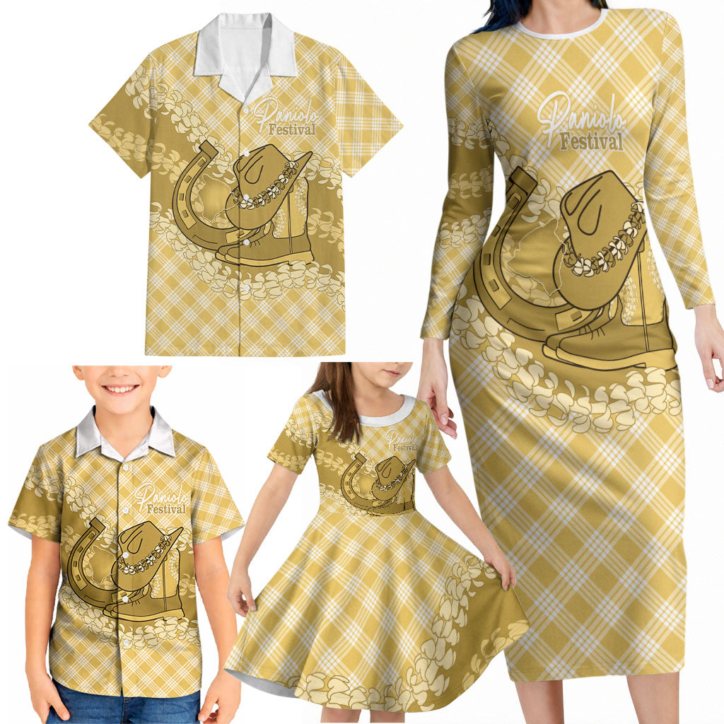 Melemele Hawaii Cowboy Palaka Motifs Personalised Family Matching Long Sleeve Bodycon Dress and Hawaiian Shirt Paniolo Festival Puakenikeni Lei LT14 - Polynesian Pride
