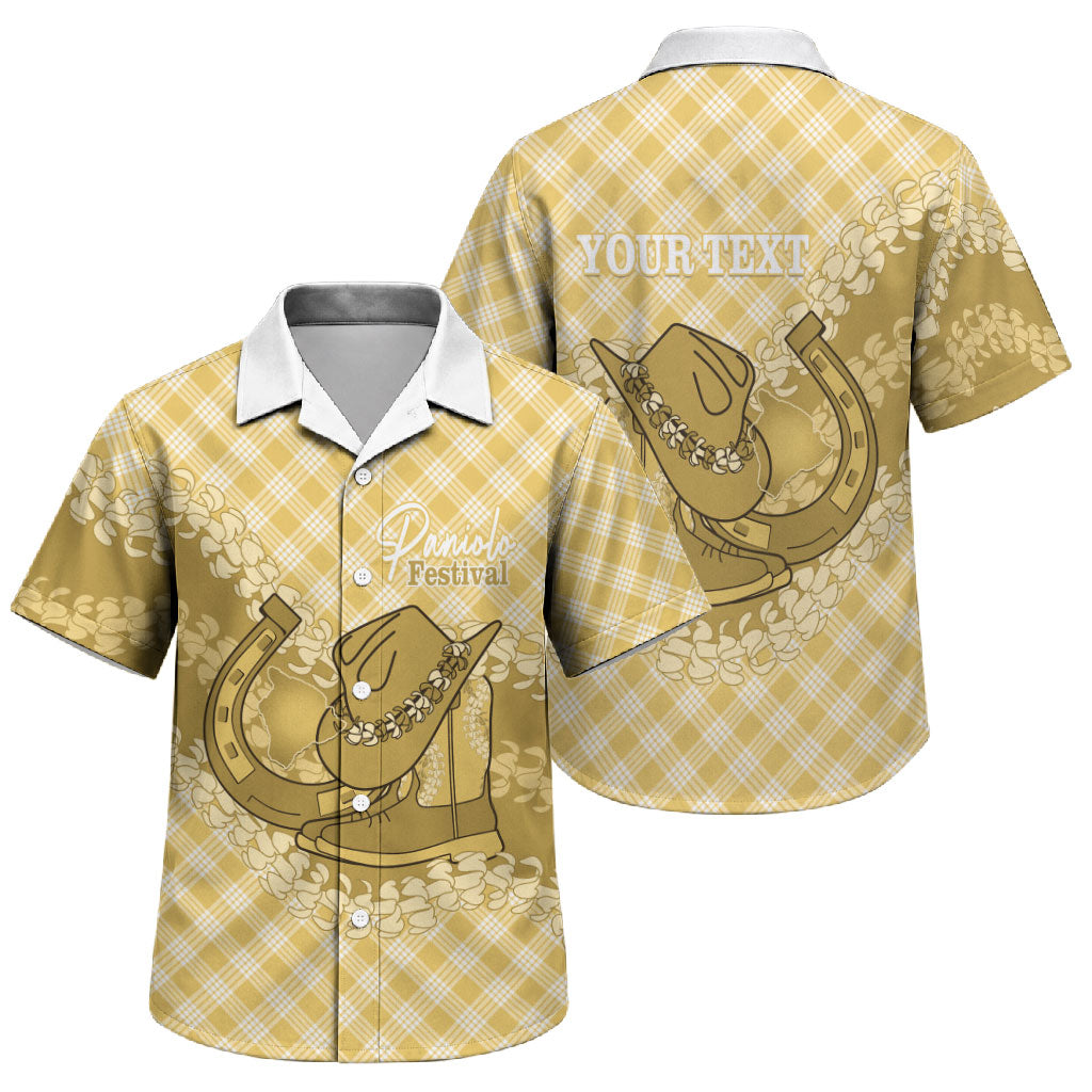 Melemele Hawaii Cowboy Palaka Motifs Personalised Family Matching Off Shoulder Maxi Dress and Hawaiian Shirt Paniolo Festival Puakenikeni Lei LT14 Son's Shirt Yellow - Polynesian Pride