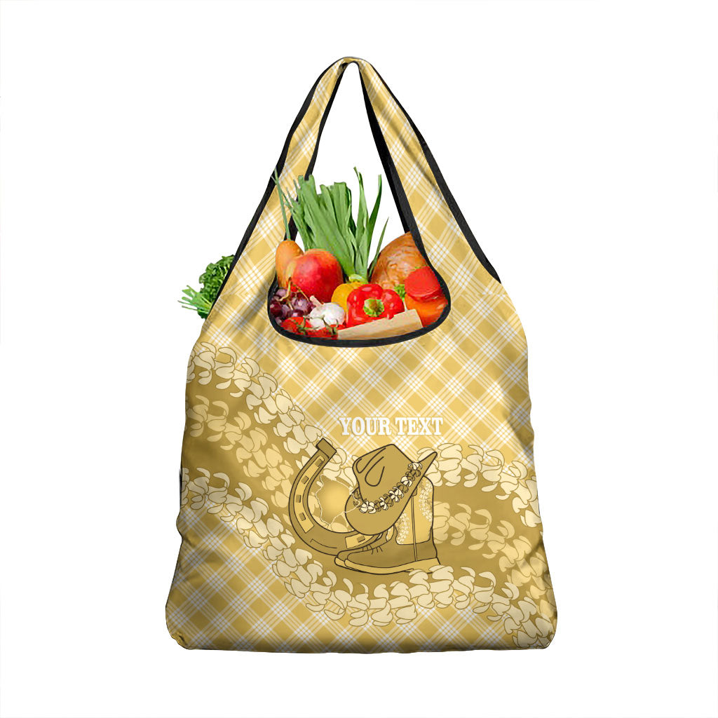 Melemele Hawaii Cowboy Palaka Motifs Personalised Grocery Bag Paniolo Festival Puakenikeni Lei
