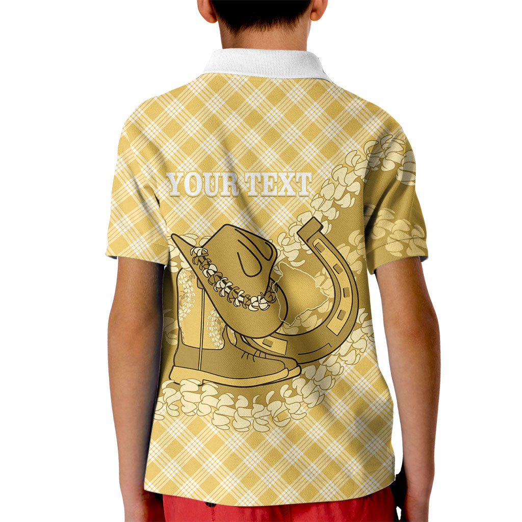 Melemele Hawaii Cowboy Palaka Motifs Personalised Kid Polo Shirt Paniolo Festival Puakenikeni Lei LT14 - Polynesian Pride