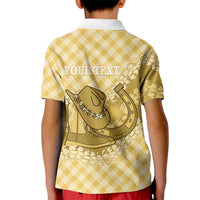 Melemele Hawaii Cowboy Palaka Motifs Personalised Kid Polo Shirt Paniolo Festival Puakenikeni Lei LT14 - Polynesian Pride