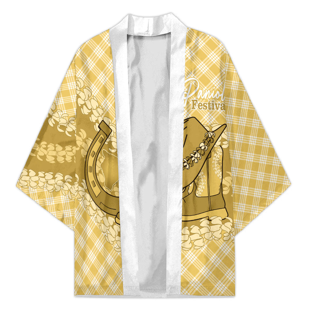 Melemele Hawaii Cowboy Palaka Motifs Personalised Kimono Paniolo Festival Puakenikeni Lei LT14 Unisex Yellow - Polynesian Pride