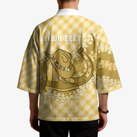 Melemele Hawaii Cowboy Palaka Motifs Personalised Kimono Paniolo Festival Puakenikeni Lei LT14 - Polynesian Pride
