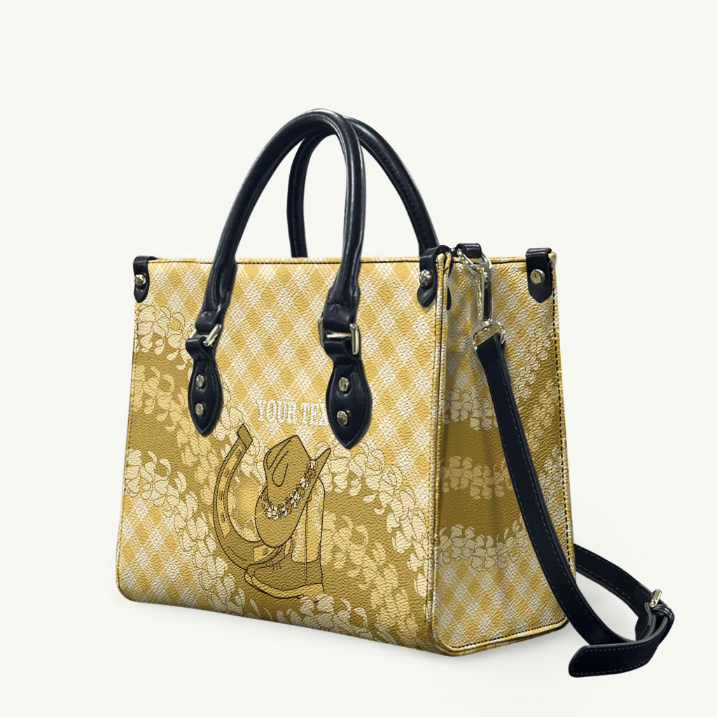 Melemele Hawaii Cowboy Palaka Motifs Personalised Leather Bag Paniolo Festival Puakenikeni Lei LT14 Yellow - Polynesian Pride