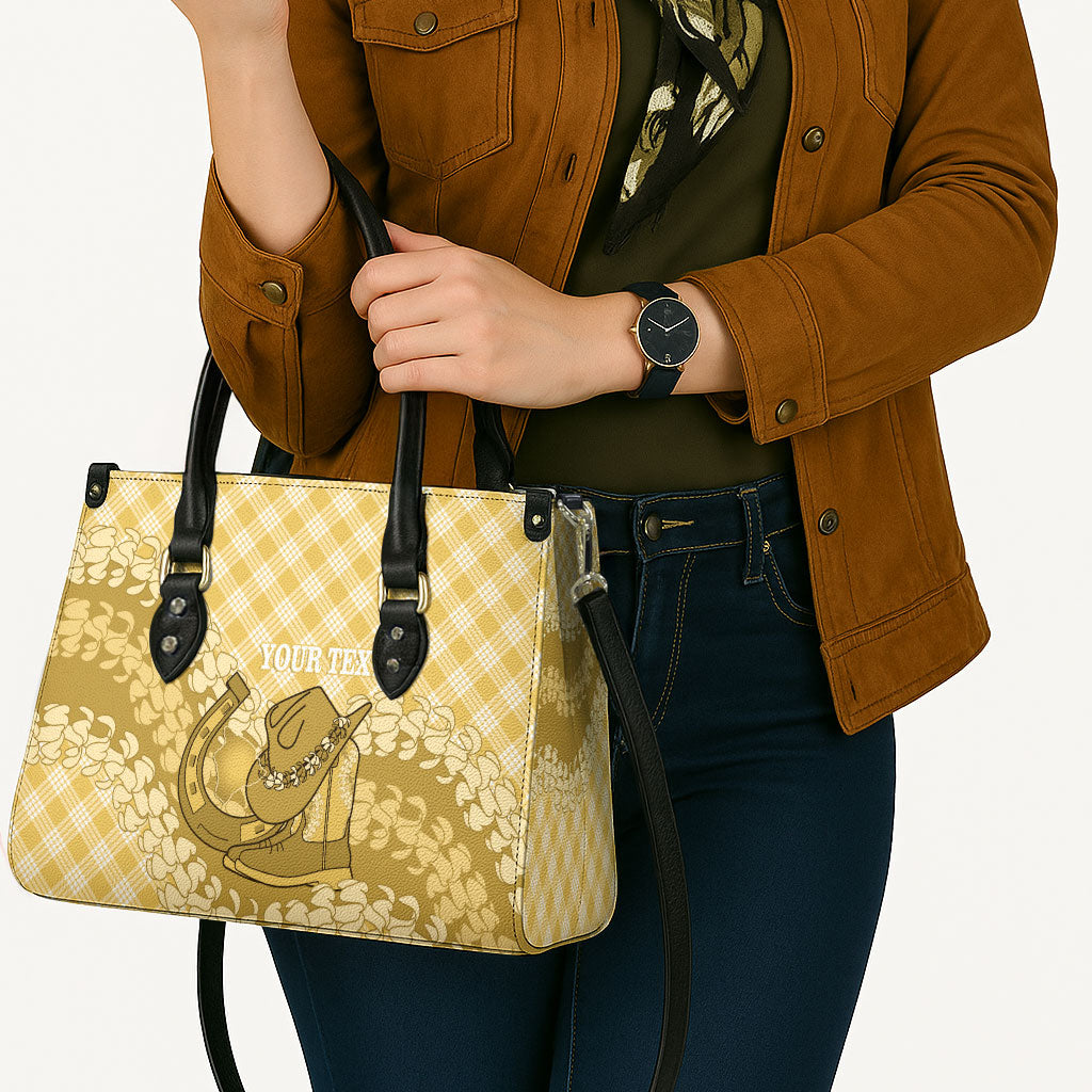Melemele Hawaii Cowboy Palaka Motifs Personalised Leather Bag Paniolo Festival Puakenikeni Lei LT14 - Polynesian Pride