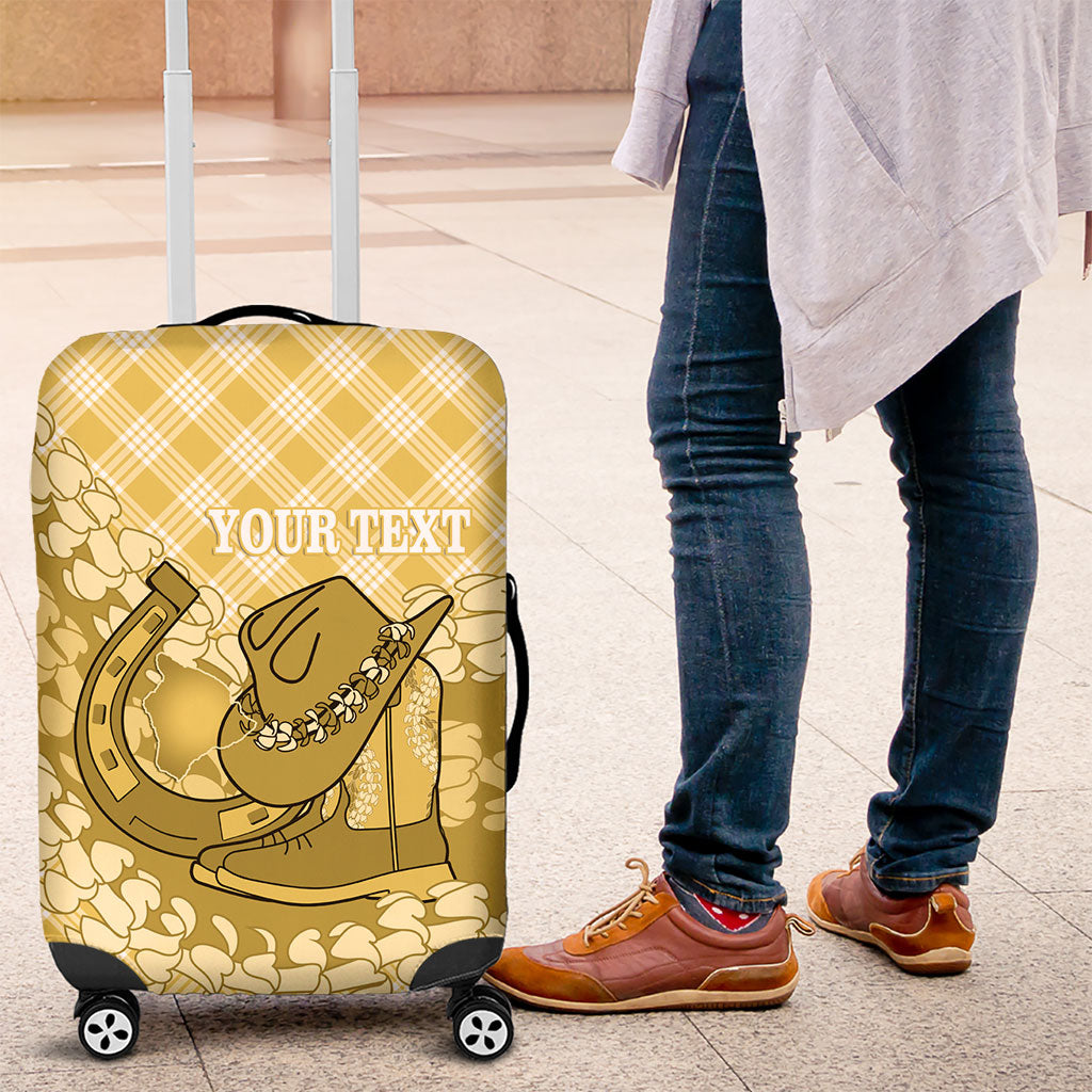 Melemele Hawaii Cowboy Palaka Motifs Personalised Luggage Cover Paniolo Festival Puakenikeni Lei LT14 Yellow - Polynesian Pride