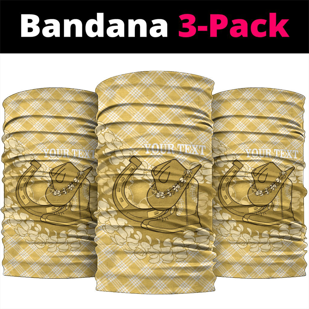 Melemele Hawaii Cowboy Palaka Motifs Personalised Neck Gaiter Paniolo Festival Puakenikeni Lei LT14 package One Size: 25*50cm Yellow - Polynesian Pride