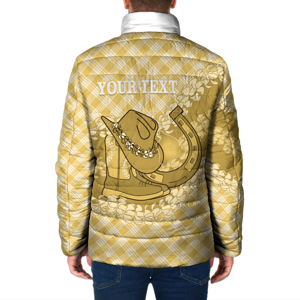 Melemele Hawaii Cowboy Palaka Motifs Personalised Padded Jacket Paniolo Festival Puakenikeni Lei LT14 - Polynesian Pride