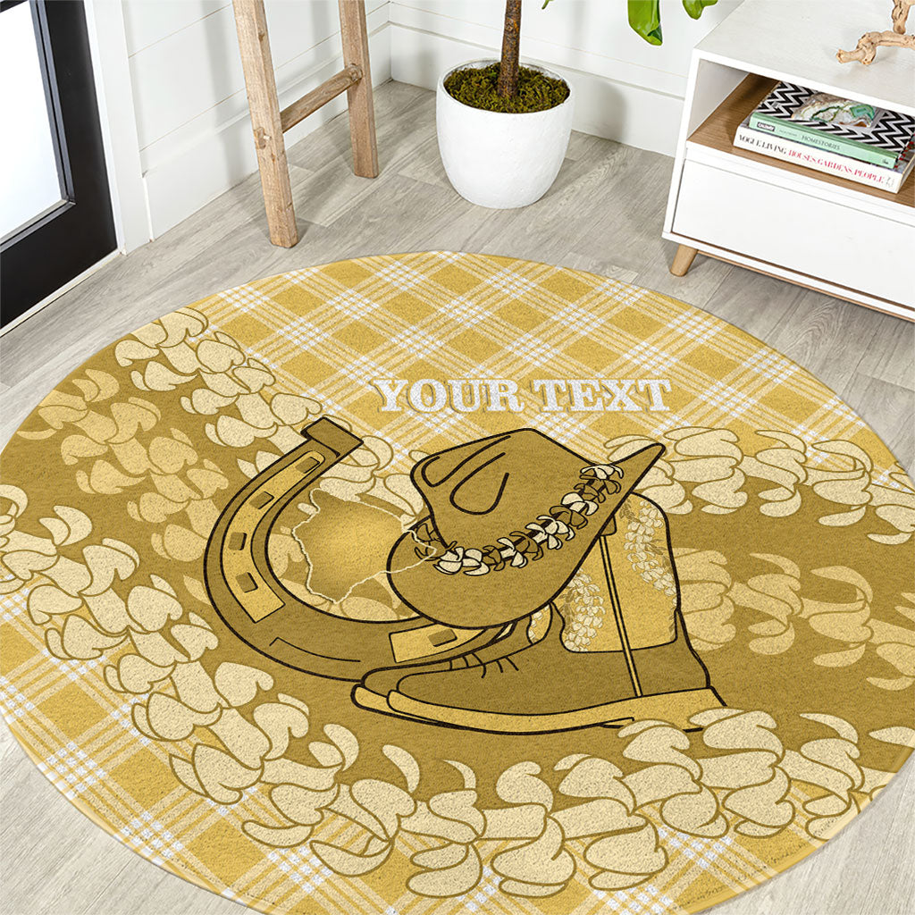 Melemele Hawaii Cowboy Palaka Motifs Personalised Round Carpet Paniolo Festival Puakenikeni Lei