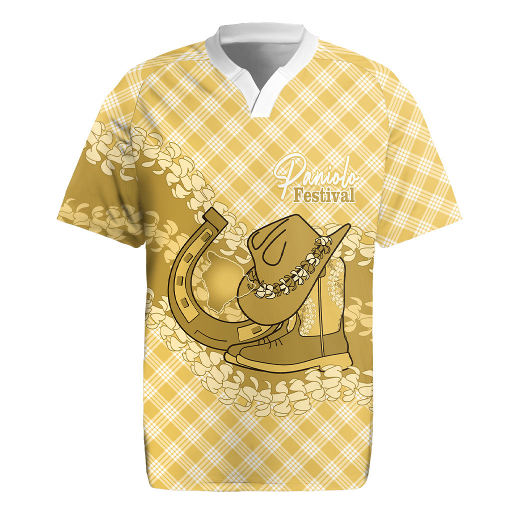 Melemele Hawaii Cowboy Palaka Motifs Personalised Rugby Jersey Paniolo Festival Puakenikeni Lei