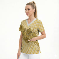Melemele Hawaii Cowboy Palaka Motifs Personalised Scrub Top Paniolo Festival Puakenikeni Lei LT14 - Polynesian Pride