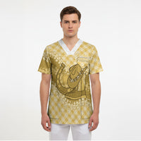 Melemele Hawaii Cowboy Palaka Motifs Personalised Scrub Top Paniolo Festival Puakenikeni Lei LT14 - Polynesian Pride