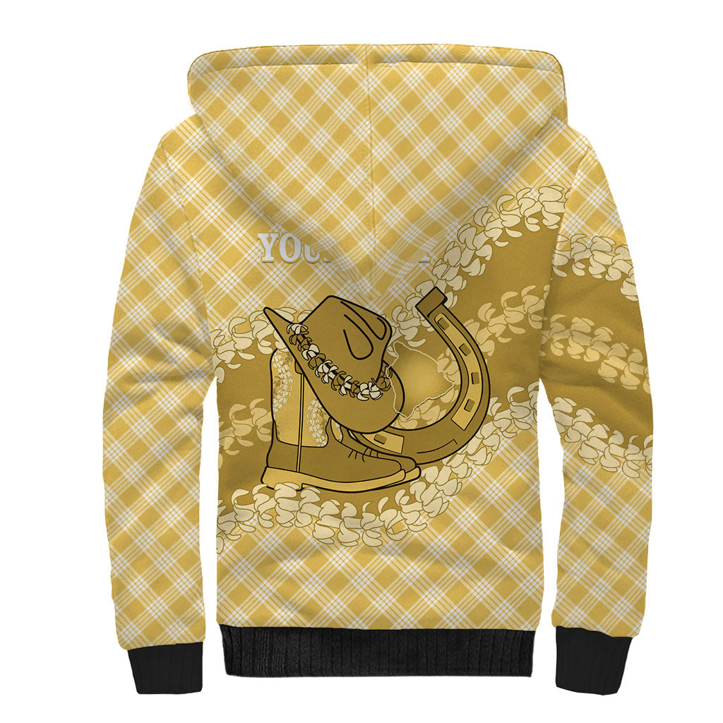 Melemele Hawaii Cowboy Palaka Motifs Personalised Sherpa Hoodie Paniolo Festival Puakenikeni Lei LT14 - Polynesian Pride