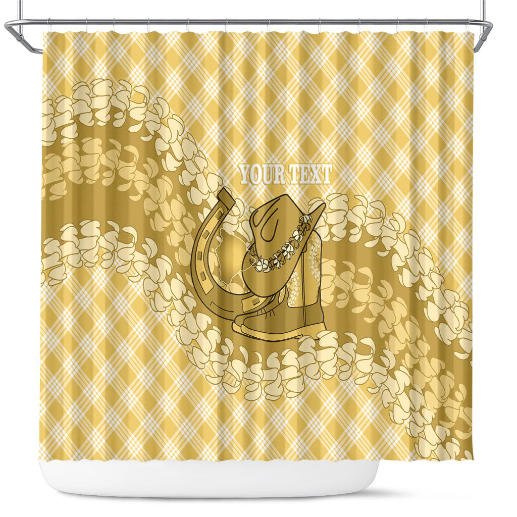 Melemele Hawaii Cowboy Palaka Motifs Personalised Shower Curtain Paniolo Festival Puakenikeni Lei LT14 Yellow - Polynesian Pride