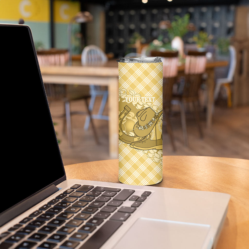 Melemele Hawaii Cowboy Palaka Motifs Personalised Skinny Tumbler Paniolo Festival Puakenikeni Lei LT14 - Polynesian Pride