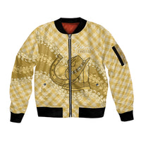 Melemele Hawaii Cowboy Palaka Motifs Personalised Sleeve Zip Bomber Jacket Paniolo Festival Puakenikeni Lei LT14 Unisex Yellow - Polynesian Pride