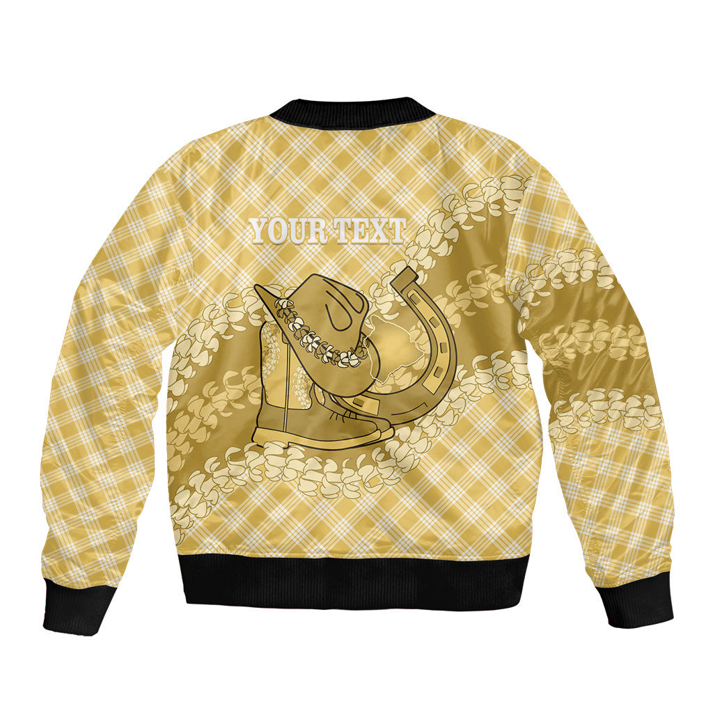 Melemele Hawaii Cowboy Palaka Motifs Personalised Sleeve Zip Bomber Jacket Paniolo Festival Puakenikeni Lei LT14 - Polynesian Pride