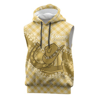 Melemele Hawaii Cowboy Palaka Motifs Personalised Sleeveless Hoodie Paniolo Festival Puakenikeni Lei LT14 Yellow - Polynesian Pride