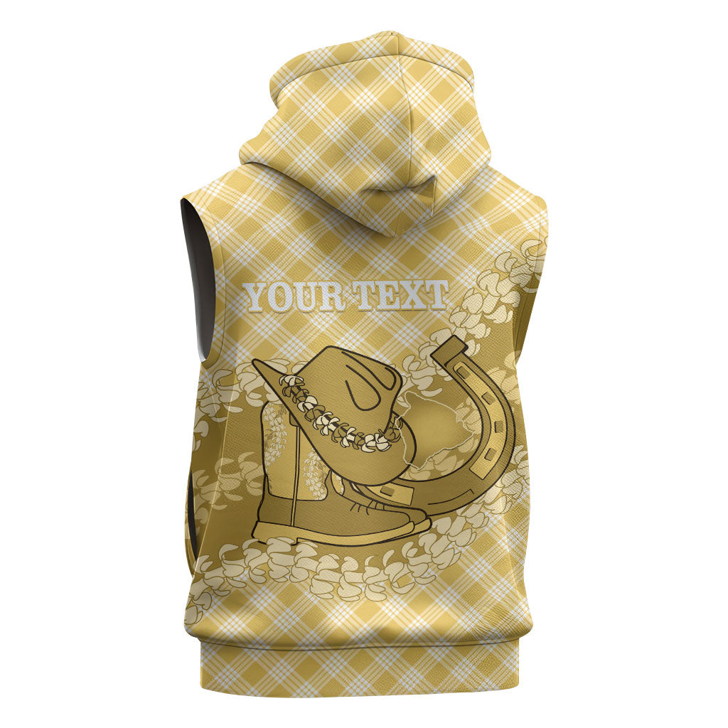 Melemele Hawaii Cowboy Palaka Motifs Personalised Sleeveless Hoodie Paniolo Festival Puakenikeni Lei LT14 - Polynesian Pride
