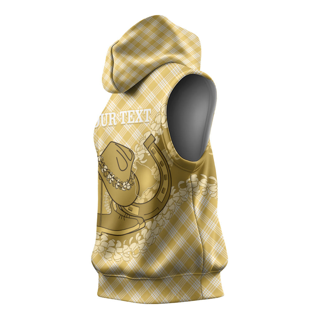 Melemele Hawaii Cowboy Palaka Motifs Personalised Sleeveless Hoodie Paniolo Festival Puakenikeni Lei LT14 - Polynesian Pride