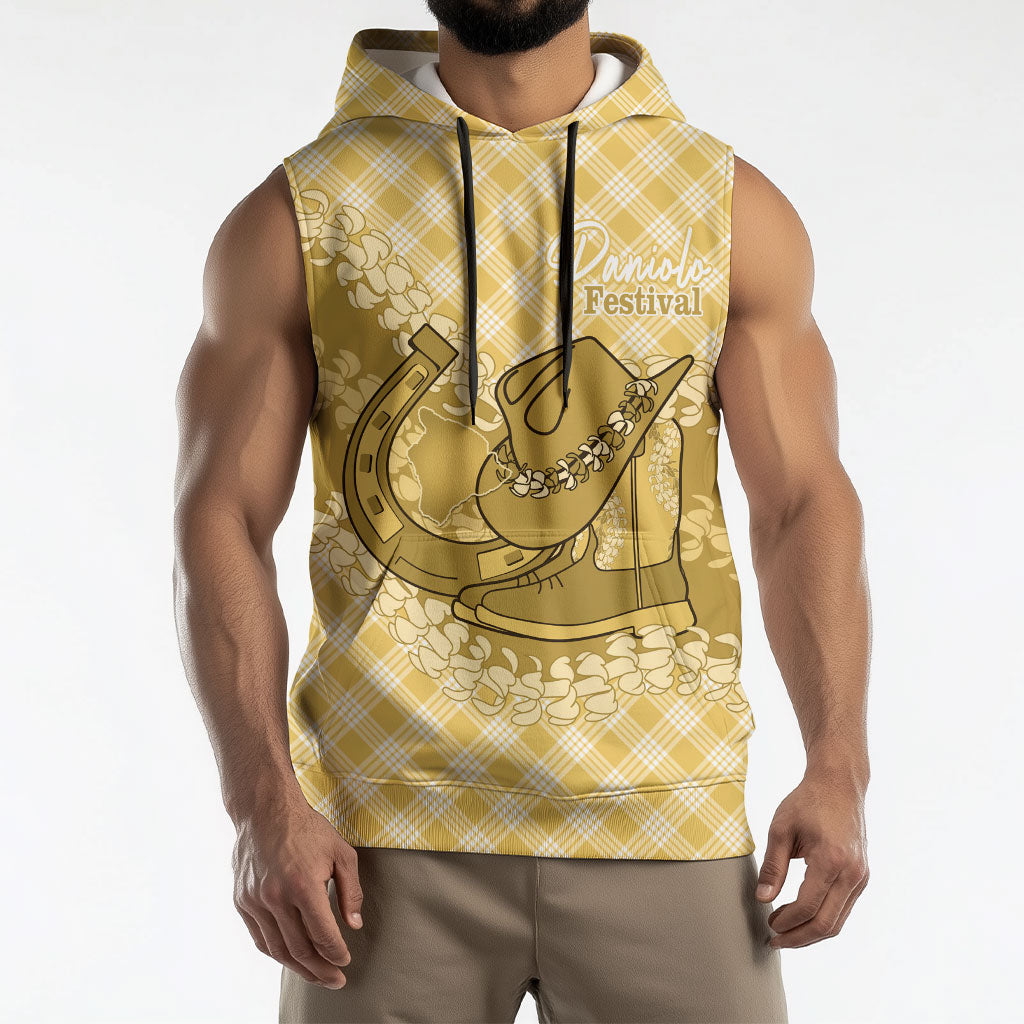 Melemele Hawaii Cowboy Palaka Motifs Personalised Sleeveless Hoodie Paniolo Festival Puakenikeni Lei LT14 - Polynesian Pride