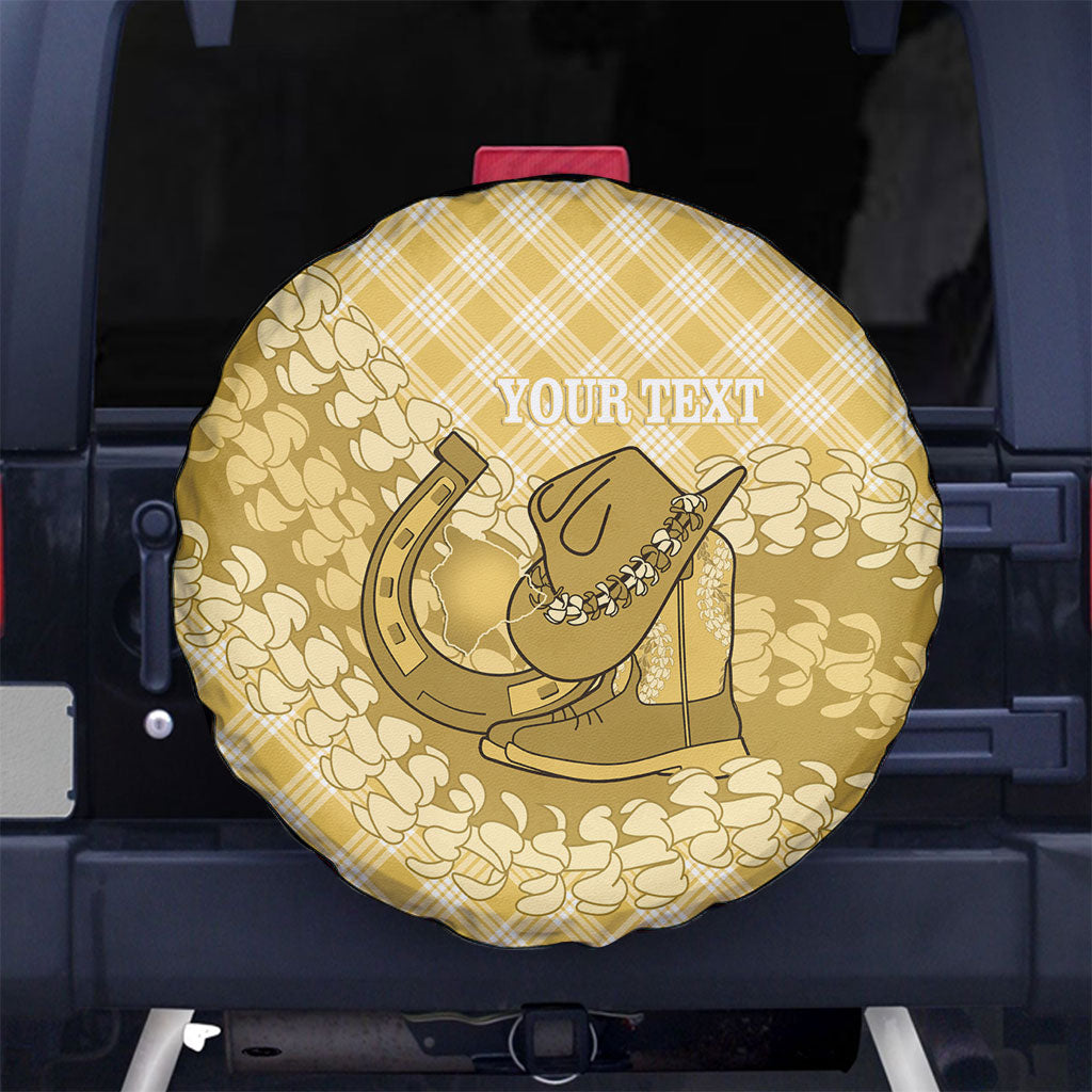 Melemele Hawaii Cowboy Palaka Motifs Personalised Spare Tire Cover Paniolo Festival Puakenikeni Lei LT14 No hole Yellow - Polynesian Pride