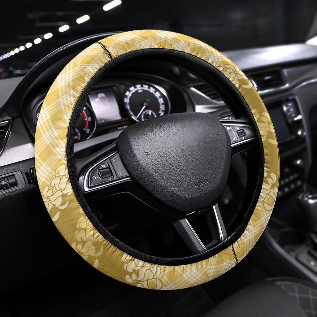 Melemele Hawaii Cowboy Palaka Motifs Steering Wheel Cover Paniolo Festival Puakenikeni Lei