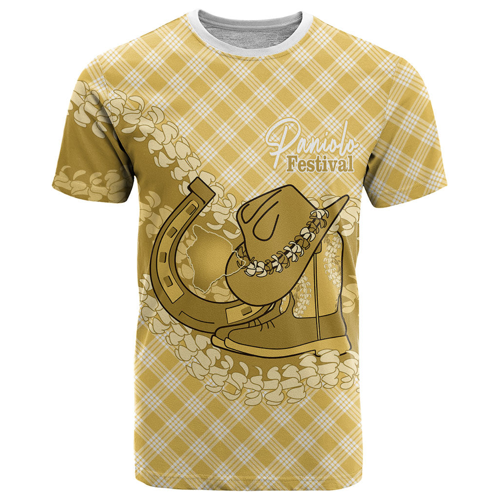 Melemele Hawaii Cowboy Palaka Motifs Personalised T Shirt Paniolo Festival Puakenikeni Lei