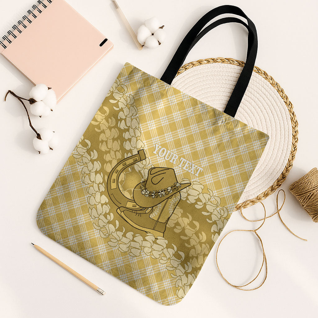 Melemele Hawaii Cowboy Palaka Motifs Personalised Tote Bag Paniolo Festival Puakenikeni Lei