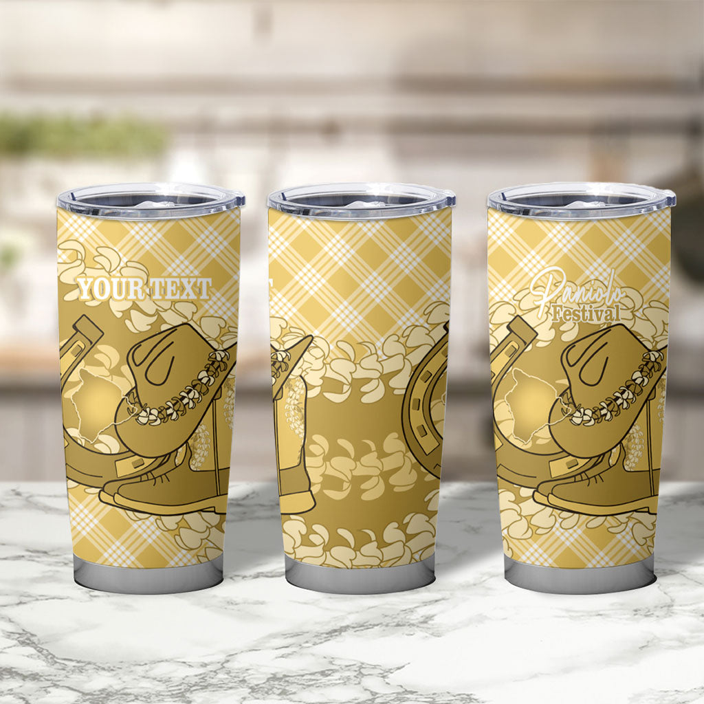 Melemele Hawaii Cowboy Palaka Motifs Personalised Tumbler Cup Paniolo Festival Puakenikeni Lei LT14 - Polynesian Pride