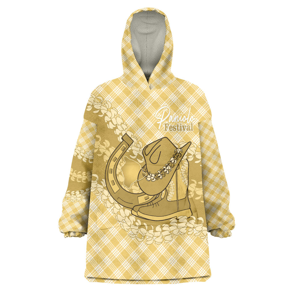 Melemele Hawaii Cowboy Palaka Motifs Personalised Wearable Blanket Hoodie Paniolo Festival Puakenikeni Lei