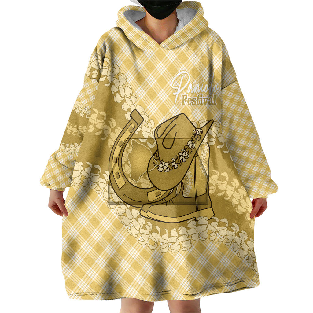 Melemele Hawaii Cowboy Palaka Motifs Personalised Wearable Blanket Hoodie Paniolo Festival Puakenikeni Lei LT14 - Polynesian Pride