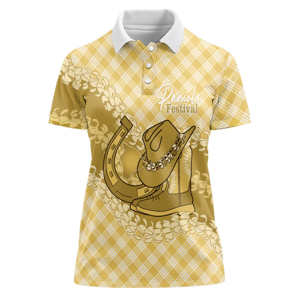 Melemele Hawaii Cowboy Palaka Motifs Personalised Women Polo Shirt Paniolo Festival Puakenikeni Lei LT14 Female Yellow - Polynesian Pride