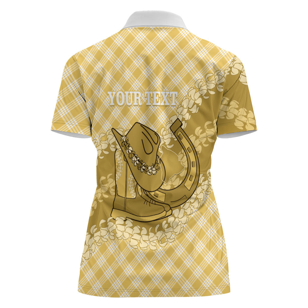 Melemele Hawaii Cowboy Palaka Motifs Personalised Women Polo Shirt Paniolo Festival Puakenikeni Lei LT14 - Polynesian Pride