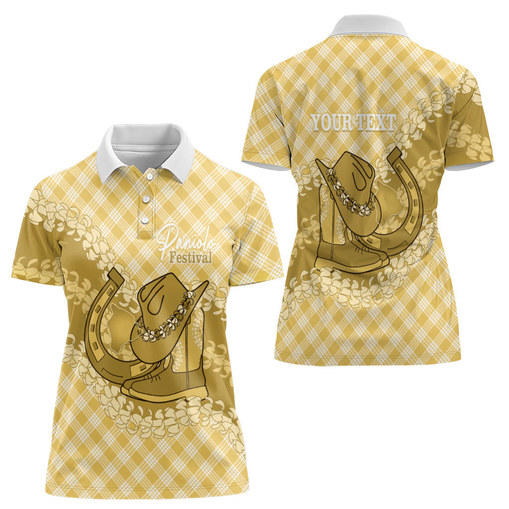 Melemele Hawaii Cowboy Palaka Motifs Personalised Women Polo Shirt Paniolo Festival Puakenikeni Lei LT14 - Polynesian Pride