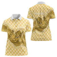Melemele Hawaii Cowboy Palaka Motifs Personalised Women Polo Shirt Paniolo Festival Puakenikeni Lei LT14 - Polynesian Pride