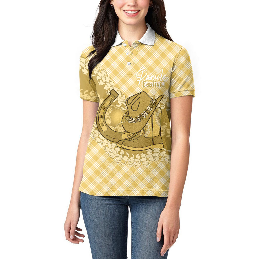 Melemele Hawaii Cowboy Palaka Motifs Personalised Women Polo Shirt Paniolo Festival Puakenikeni Lei LT14 - Polynesian Pride