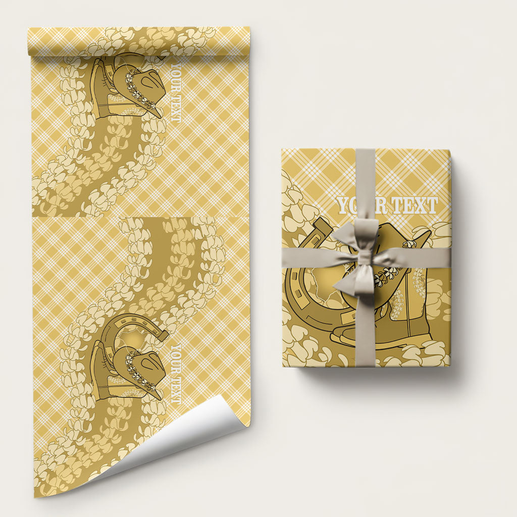Melemele Hawaii Cowboy Palaka Motifs Personalised Wrapping Paper Paniolo Festival Puakenikeni Lei LT14 58" × 23" Yellow - Polynesian Pride