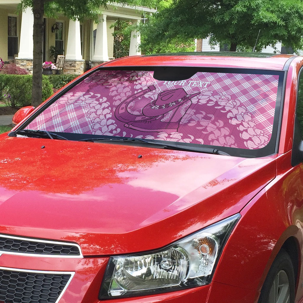Alaka Hawaii Cowboy Palaka Motifs Personalised Auto Sun Shade Paniolo Festival Puakenikeni Lei LT14 - Polynesian Pride