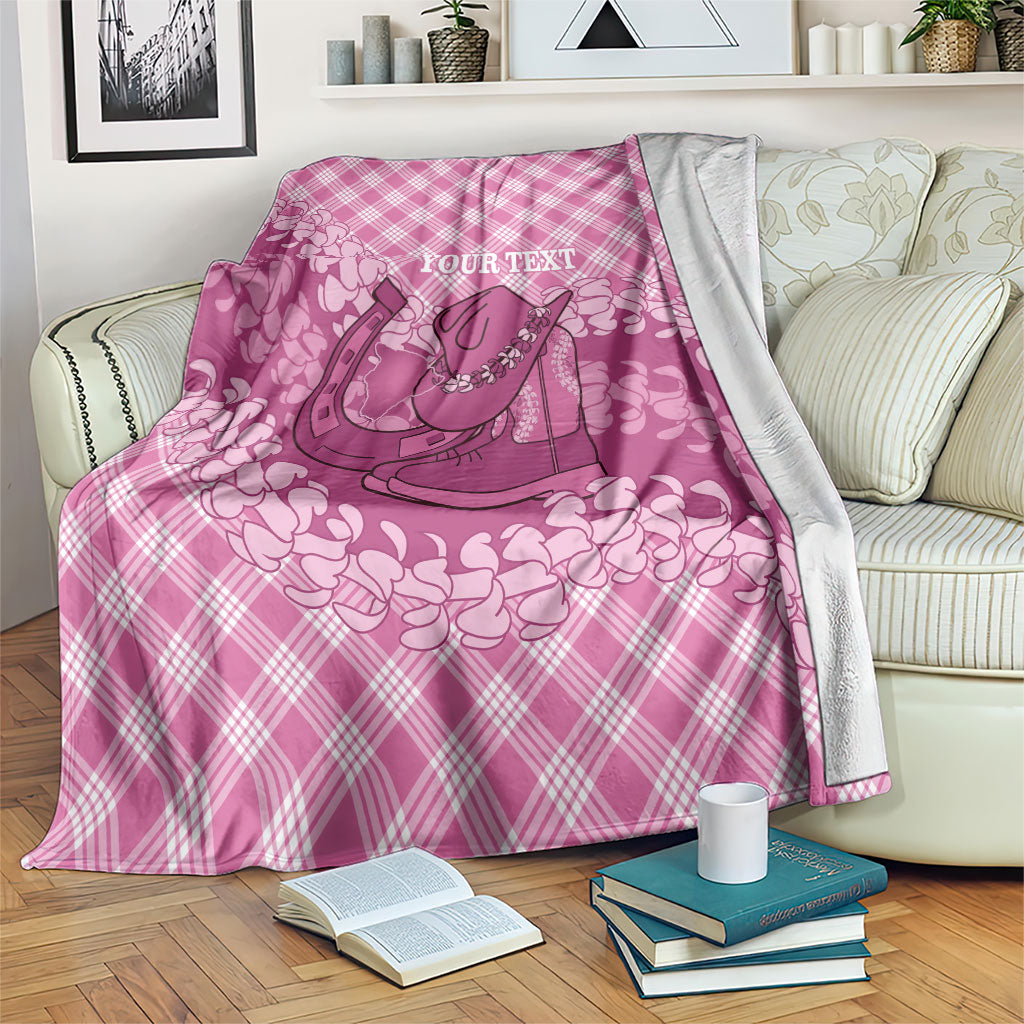 Alaka Hawaii Cowboy Palaka Motifs Personalised Blanket Paniolo Festival Puakenikeni Lei LT14 Pink - Polynesian Pride
