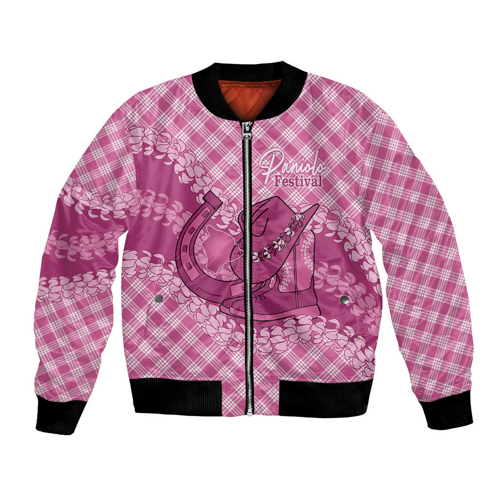 Alaka Hawaii Cowboy Palaka Motifs Personalised Bomber Jacket Paniolo Festival Puakenikeni Lei